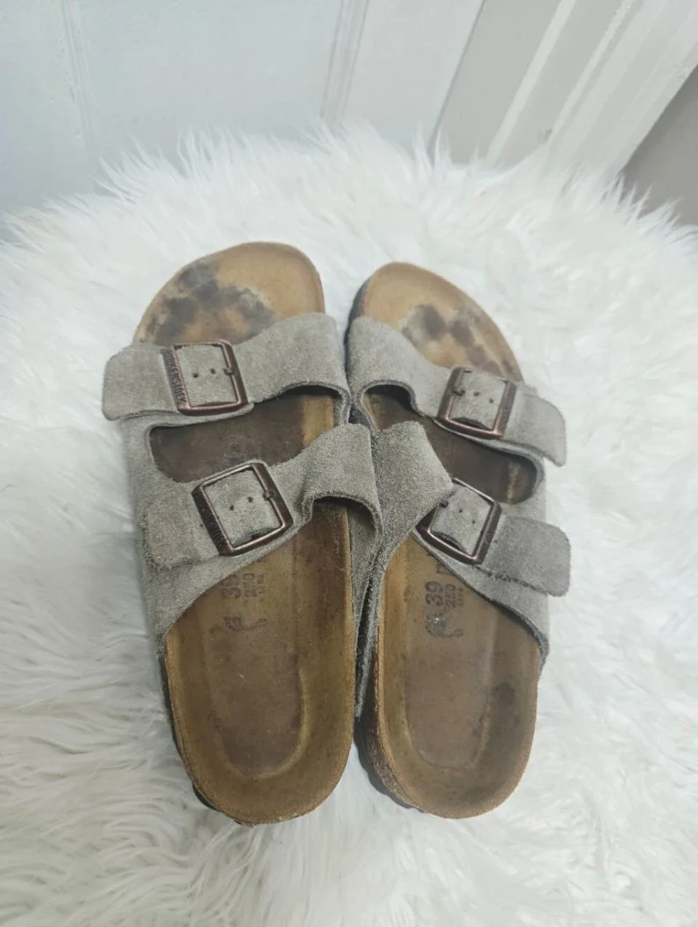 Birkenstock Arizona Taupe Suede Leather Soft Footbed Sandals Unisex  Size L8 M6